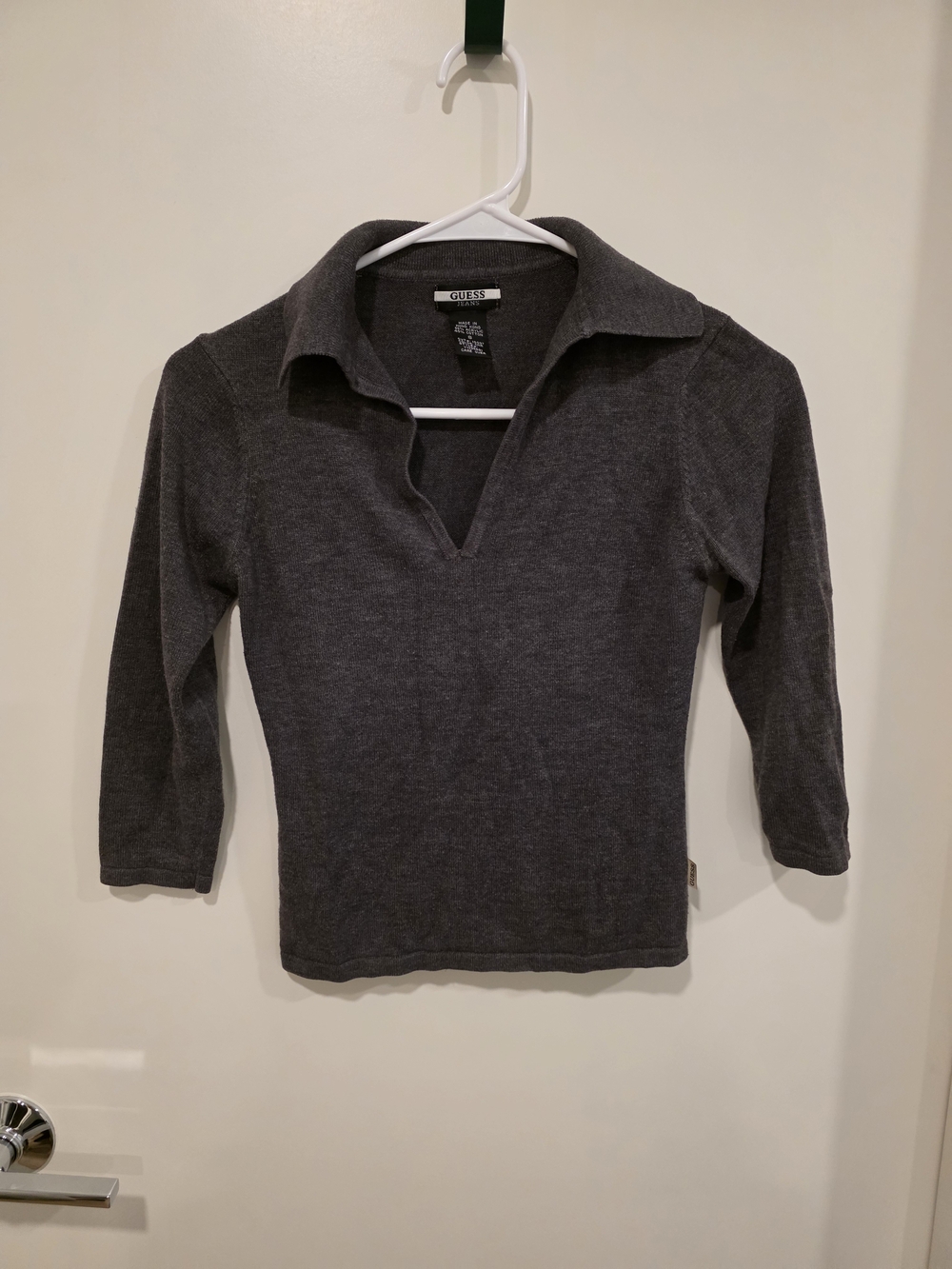GUESS Charcoal Gray V-Neck Polo Top
